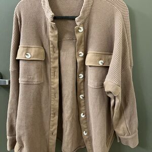 Tan Waffle Knit Button-Up Jacket